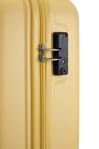 American Tourister حقيبة سفر سكاي تراك الصلبة كبيرة 79 سم، صفراء اللون، مع علامة إدارة أمن النقل