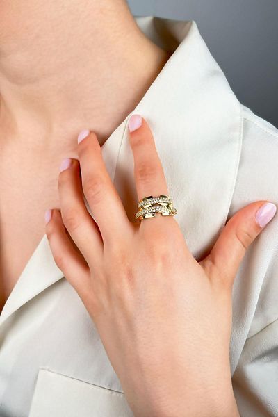 Sose Moda Zircon Stone Asymmetric Ring - Gold