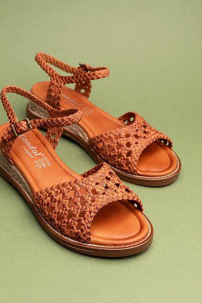Gondol Women's Genuine Leather Hand Knitted Special Straw Wrapped Sandals Ell.7245