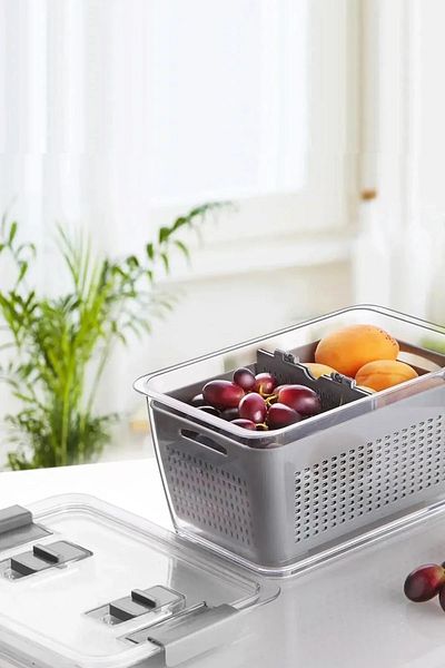 Home Luna 9 Lt Gray Vacuum Lid Food Organizer with Double Compartment, Fresh and Organized Storage Solution