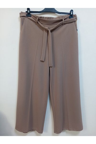 AKŞEN GİYİM Plus Size Lycra Scuba Crepe Belted Palazzo Trousers - Non-Marking