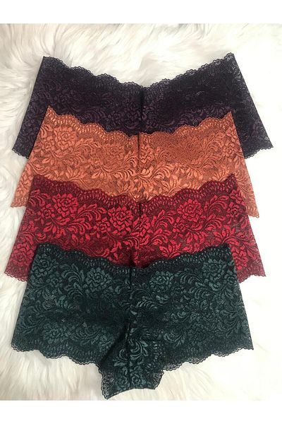 COLOR DE PIEL Women's 4-Pack Boxer Shorts Panties (Burgundy Brown Plum Green Color)