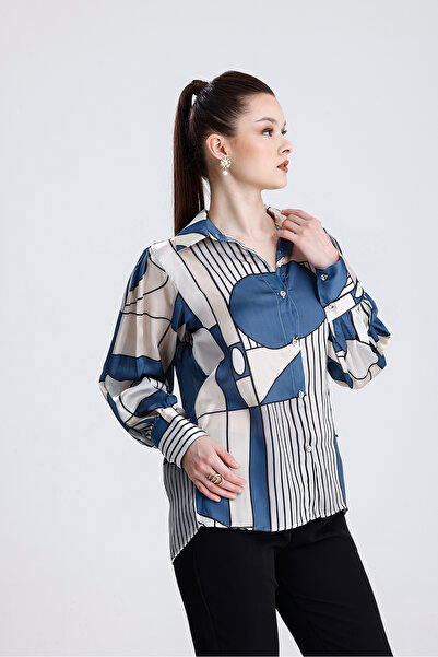 MD trend Жіноча сорочка з геометричним візерунком з сатину