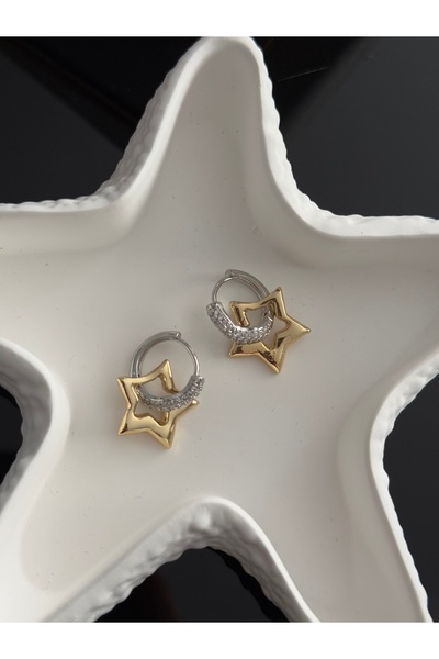 MOD10 Purple Line Design Charmlı Yıldızlı Halk Küpe