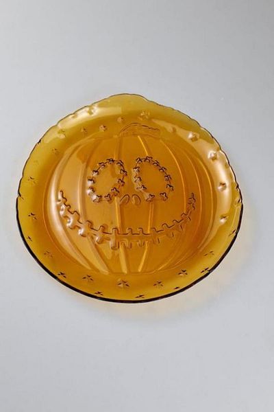 HERITAGE Halloween Crazy Pumpkin Pattern Amber Glass Serving Plate 21 cm