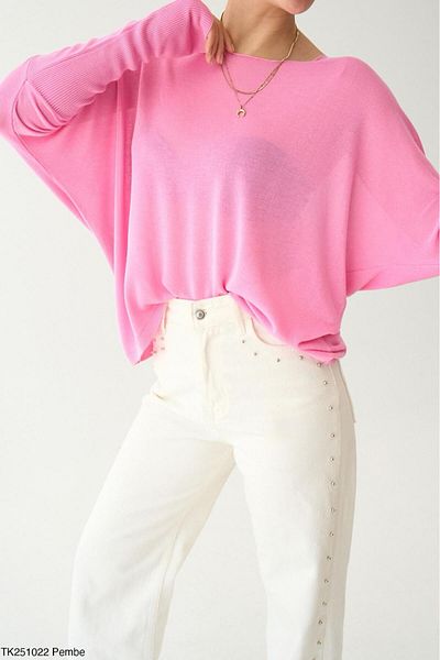 Lupies Women's Pink Boat Neck Transparent Sweater