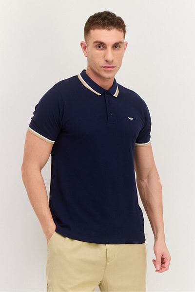 Threadbare Men Regular Fit Short Sleeve Embroidered Logo Polo Shirt, Navy