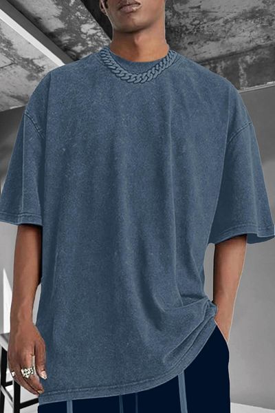 Millionaire Ανδρικό μπλουζάκι μπλε Oversize Acid Washed T-Shirt με εφέ αναξιοπαθίας