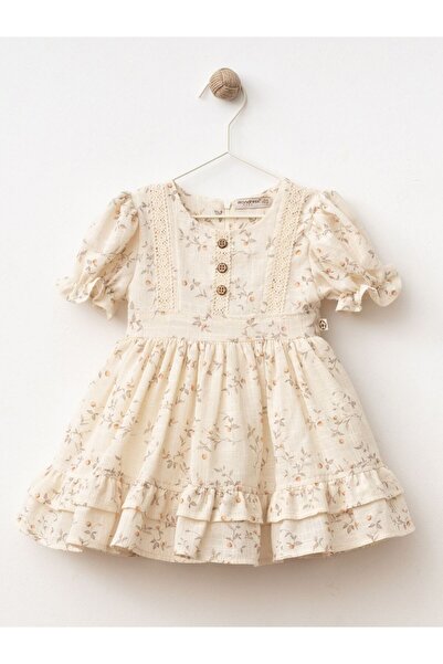 Cherrys Bebek Dantelli Keten Kız Çocuk Elbise