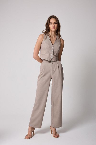 AMİDA Women's Beige Buttoned Vest and Palazzo Pants Set - 2515