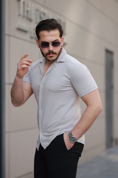 Modayakamoz Νέας σεζόν Ανδρικό κοντομάνικο πλεκτό υφασμάτινο βαμβακερό πουκάμισο