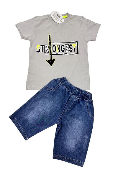 Esterella Boy's Short Capri / T-Shirt Jeans Row Set Summer Suit