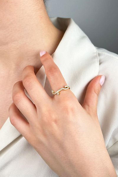 Sose Moda Zircon Stone Thin Asymmetrical Ring - Gold