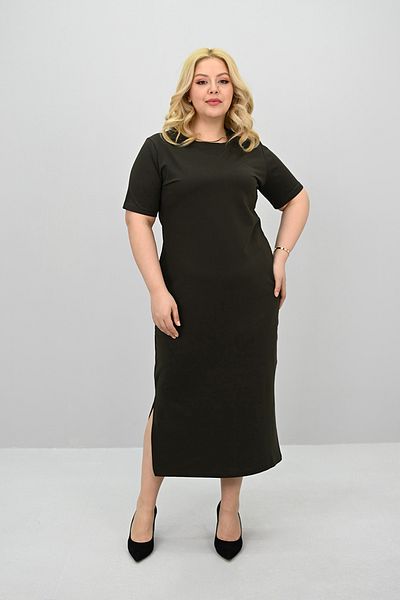 Koza Butik Women's Plus Size Short Sleeve Slit Detailed Basic Dress 5309-25