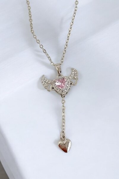 Elifsu Jewelry Pembe Zirkon Taşlı Melek Kanadı Çelik Kolye