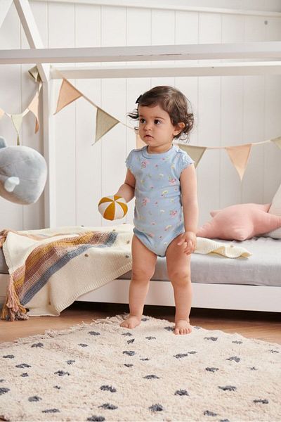 Tchibo Toddlers Girl 3,Pcs Embroidered Sleeve Bodysuit, Blue