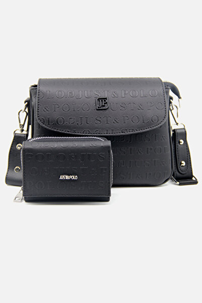 Just Polo Yeni Sezon Kolon Askılı 4 Bölmeli Siyah Kadın Omuz Çantası ve Cüzda...