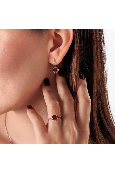 Atelier LEO Handmade Jewellery Harmony Teksta Red Set Copper Hand Made Crystal Stone No Tarnishing Women's Jewelry Set