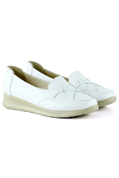 Erkan Saçmacı Mammina Beyaz Hakiki Deri Çapraz Bant Detaylı Slip-On Günlük Ayakkabı