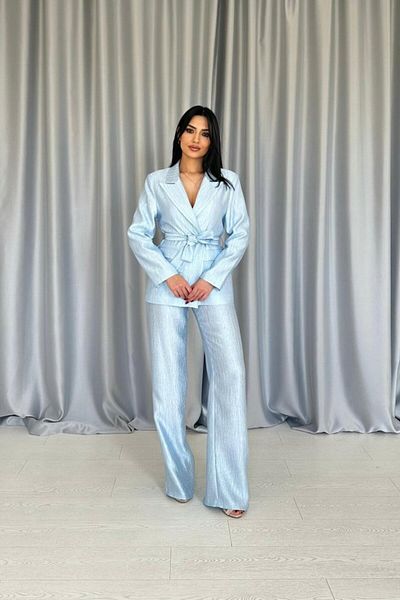 leyla sanat sanata yeni bir bakış açısı Leyla Sanat Sanata a New Perspective Blue Waist Belted Jacket and Pants Bright Suit