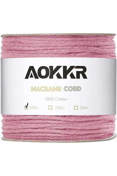 AOKKR macrame thread roll, cotton, pink, 100 m