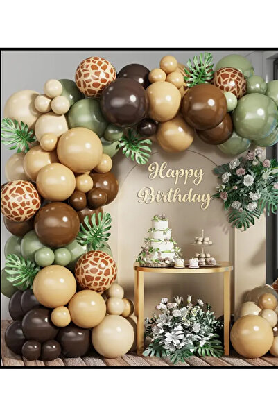 Çemrek Süs Parti Zürafa Desenli Balonlu Safari Konsept Balon Zinciri Seti 100 lü