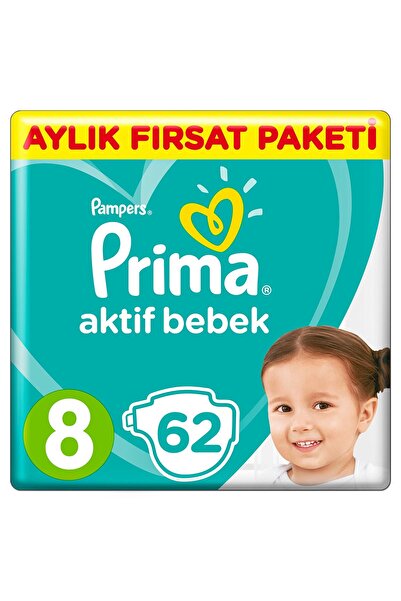 Prima Bebek Bezi Aktif Bebek 8 Beden 62 Adet Fırsat Paketi