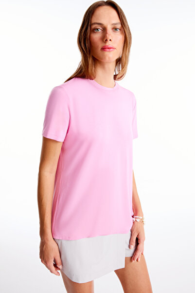 Perspective Chuns Pink Color Regular Fit Crew Neck T-Shirt with Sleeves