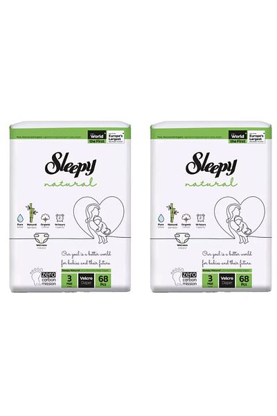 Sleepy Scutece bebelusi Naturale, Nr. 3 Midi, 4-9 kg, 68 bucati X 2