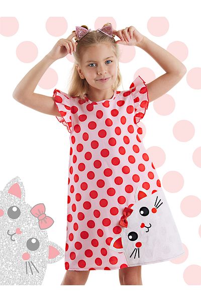 Denokids Rosa Popeline Rüschen Sommerkleid für mollige Katzenmädchen