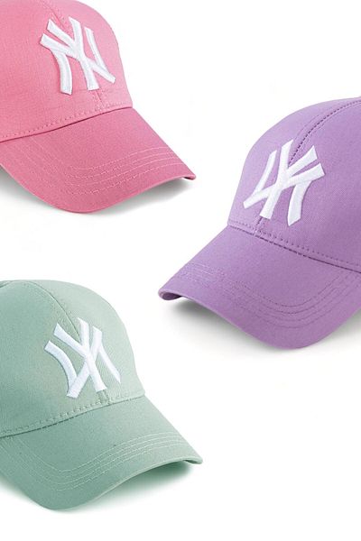 Eke Tekstil Pălărie unisex 3 bucăți Beisbol Team brodate mentă-liliac-roz