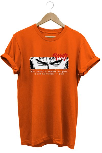remonz Berserk Guts Anime με μοτίβο κοντομάνικο βαμβακερό μπλουζάκι με λαιμόκοψη πορτοκαλί