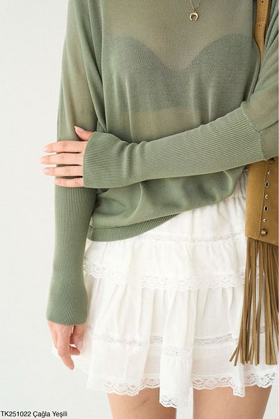 Lupies Women's Green Boat Neck Transparent Sweater