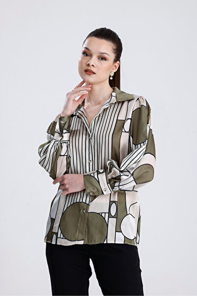 MD trend Жіноча сорочка з геометричним візерунком з сатину