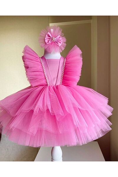 tuana Pearl Detail Pink Tulle Dress