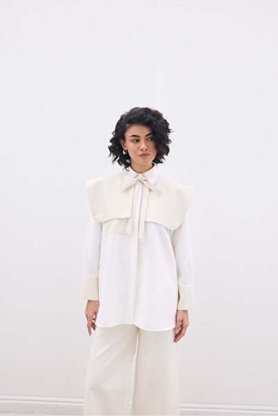 SENA GÜVEN Kontrast Gömlek Beyaz-Taş