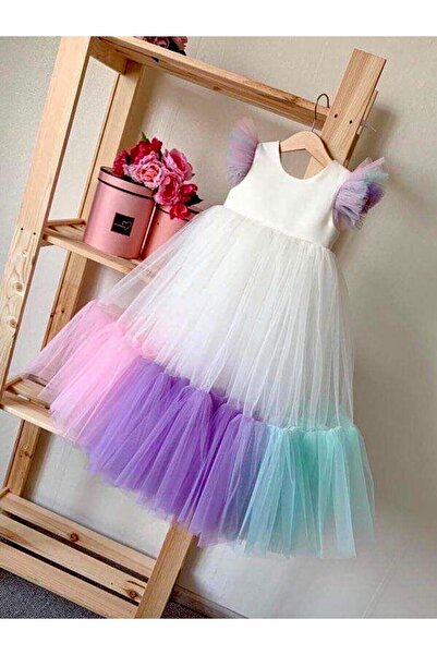 tuana unicorn renkli parti elbise