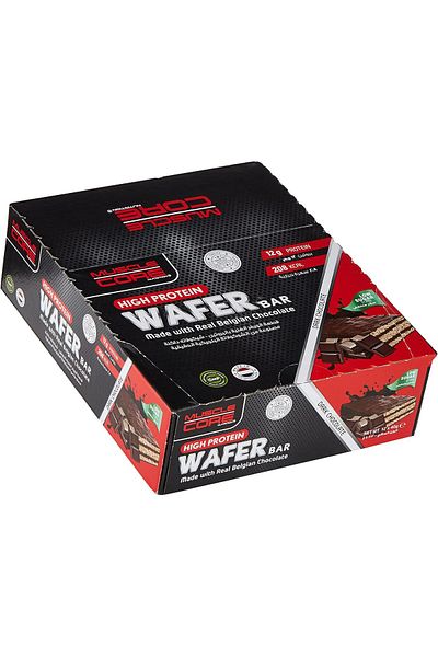 Muscle Core Nutrition High Protein Wafer Bar | Dark Chocolate | 12 x 40g | Made with Real Belgian Ch
