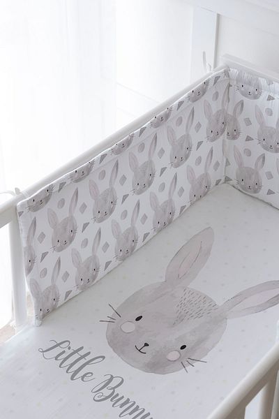 Tuğba Kuğu Baby Bedside Protector and Printed Sheet Sleeping Set - For Baby Series - Charcoal Rabbit