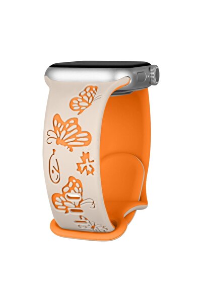 UnDePlus Apple Watch 10/11 42mm-38/40/41mm Kordon Kelebek Desen Yumuşak Silikon Kordon 2/3/4/5/6/se/7/8/9