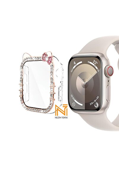 Nezih Case Apple Watch Seri 10 42mm Uyumlu Tek Sıra Kenar Taşlı Sert Pc Kasa ...