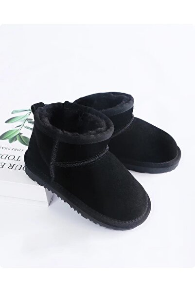 POLENS حذاء أسود فائق الصغر للأطفال مزود بالصوف والفراء من الداخل (اطلب مقاسً...