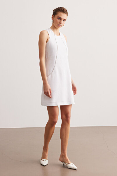 STELLA PULVIS Λευκό Αξεσουάρ Λεπτομερές Λινό Φόρεμα με Τσέπες