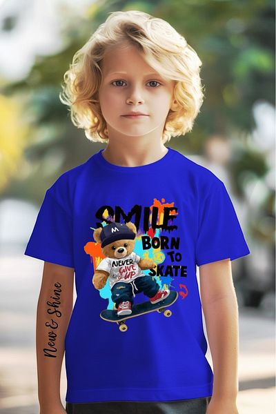 New Shine 1 tricou este un cadou pentru achiziții de 6 și peste în coș - Tricou pentru copii oversize imprimat cu ursul zâmbet