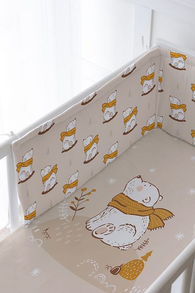 Tuğba Kuğu Baby Bedside Protector and Printed Sheet Sleeping Set - For Baby Series - Brown Scarf Bear
