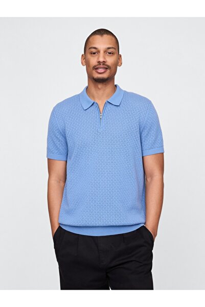 GAP Erkek Mavi Kroşe Örgü Polo Yaka T-Shirt