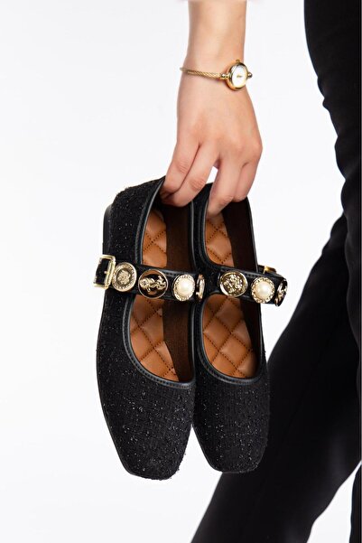 ayselin moda Kadın Siyah Ortopedik Günlük Babet Bantlı Ayarlanabilir Tokalı Tüvit Kumaş Hafif Rahat Ayakkabı