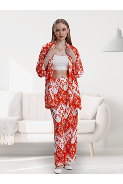 MOONBULL Kadın Desenli Kimono Takım