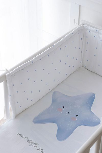 Tuğba Kuğu Baby Bedside Protector and Printed Sheet Sleeping Set - Pure Baby Series - Fluffy Blue Star