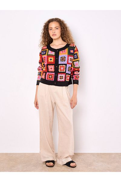 Apricot Bunte Häkelkästchen Strickjacke